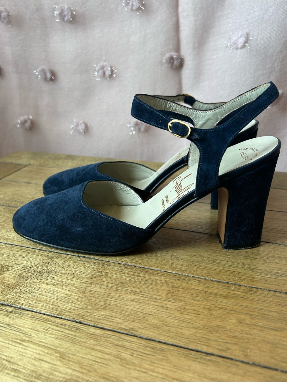 Rangoni Navy Suede Mary Jane Block Heel Pumps